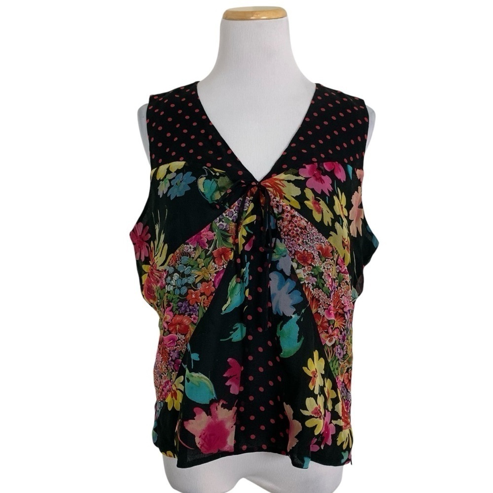 Spenser Jeremy Multicolor 100% Silk Top Women’s L Patchwork Funky Colorful Art